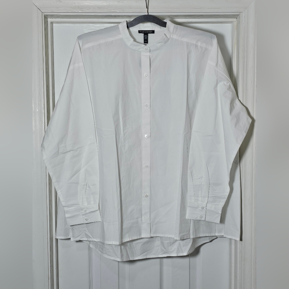 Eileen Fisher Woman's Washed Organic Cotton Poplin Classic Collar Shirt Size M